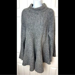 BOSTON PROPER Gray Sweater Pullover Mock Neck Peplum Long Tunic Wool Blends